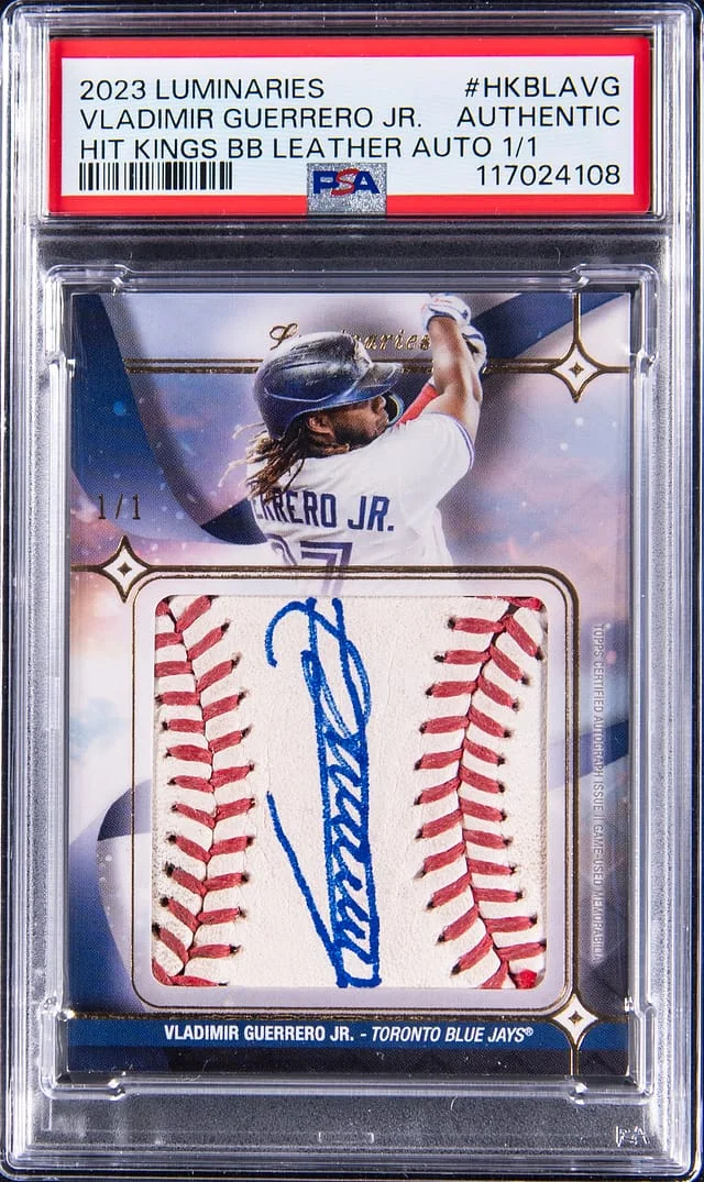 2023 Topps Vladimir Guerrero Jr. Luminaries Hit Kings Baseball Leather Autograph #HKBLA-VG card image