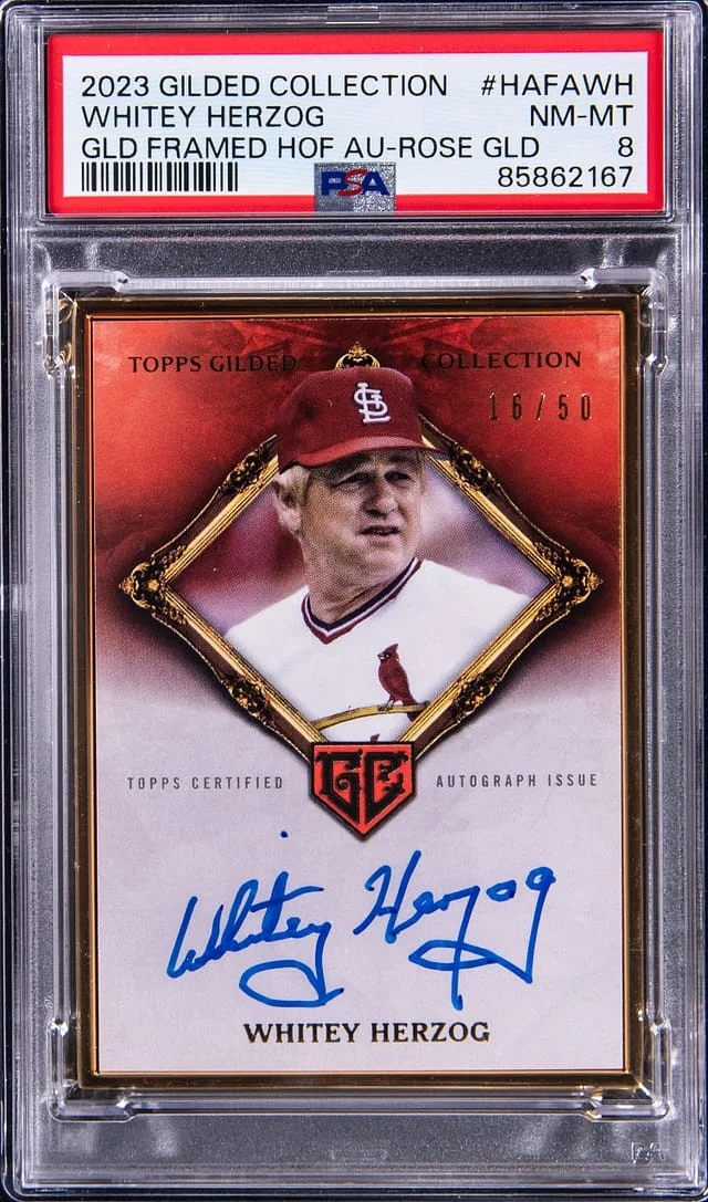 2023 Topps Whitey Ford Gilded Collection Gold Framed Hall of Fame Autograph Rose Gold #HADAWH card image