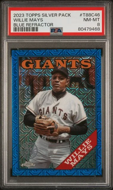 2023 Topps Willie Mays Silver Pack 1988 Chrome Promo Blue Refractor #T88C46 card image