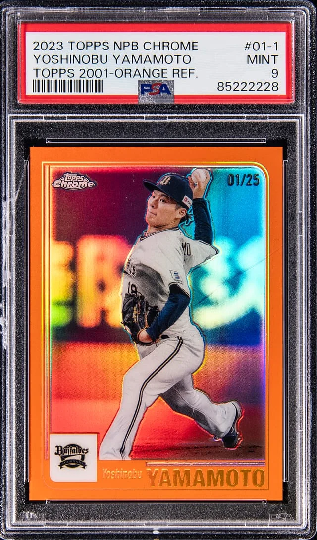 2023 Topps Yoshinobu Yamamoto NPB Chrome Topps 2001 Orange Refractor #01-1 card image