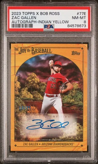 2023 Topps Zac Gallen X Bob Ross The Joy Of Baseball Autograph Indian Yellow #77E card image