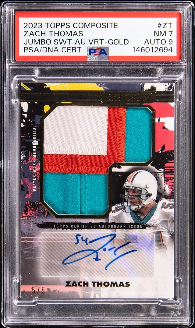 2023 Topps Zach Thomas Composite Jumbo Swatch Autograph Vertical Gold #CJPAV-ZT card image