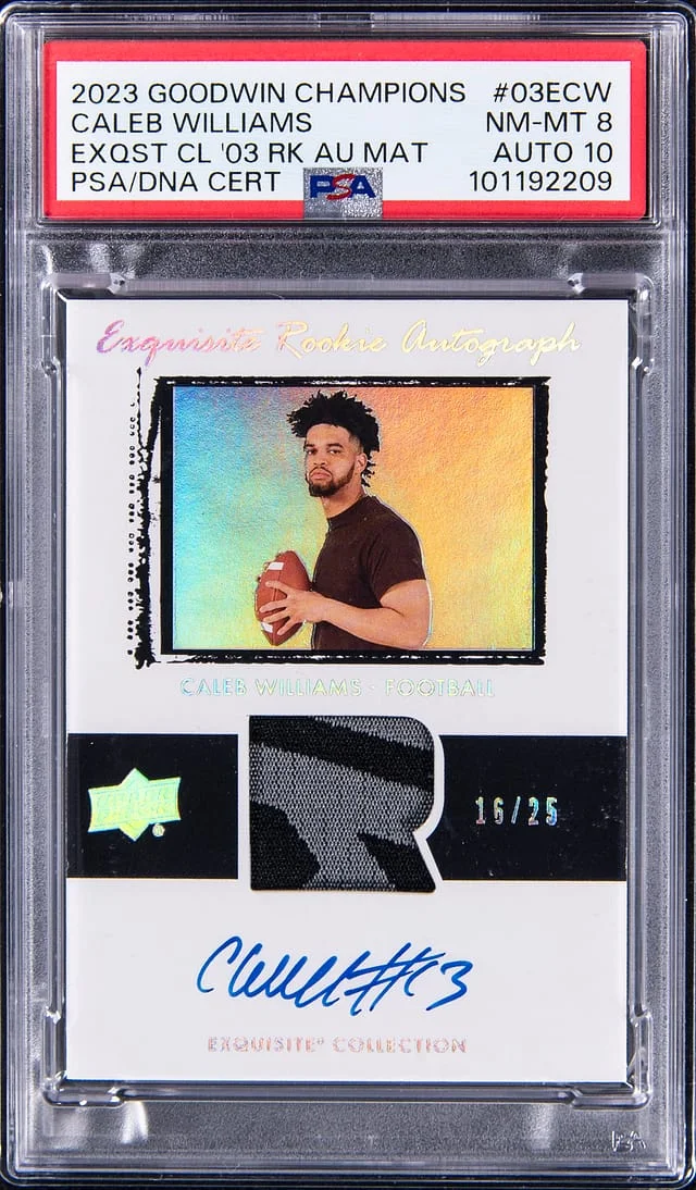 2023 UD Goodwin Champions Exquisite Collection '03 Autograph Material Caleb Williams #03E-CW card image