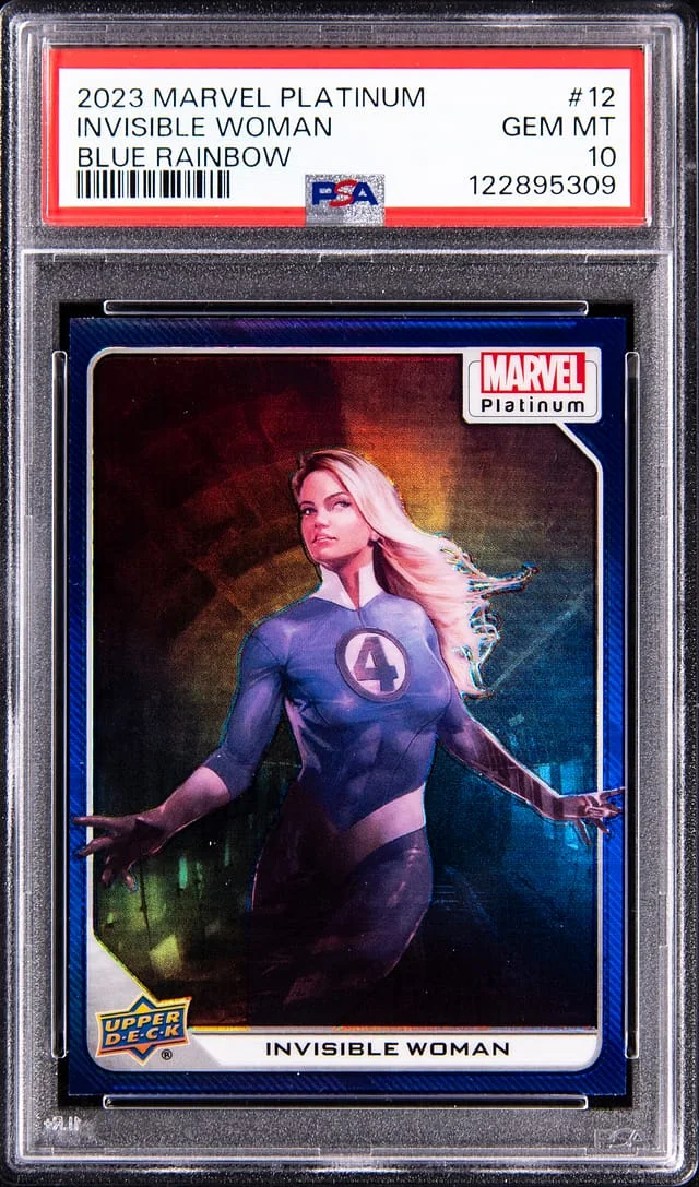 2023 Upper Deck Invisible Woman Marvel Platinum Blue Rainbow #12 card image