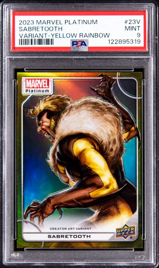2023 Upper Deck Sabretooth Marvel Platinum Variant Yellow Rainbow #23V card image