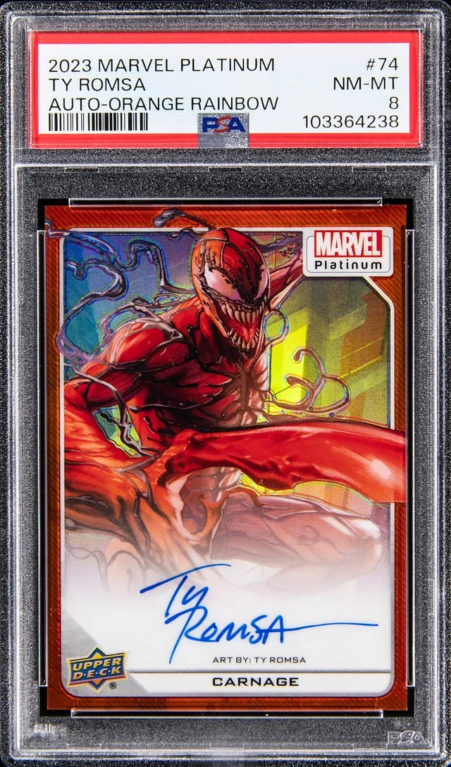 2023 Upper Deck Ty Romsa Marvel Platinum Artist Autographs Orange Rainbow #74 card image