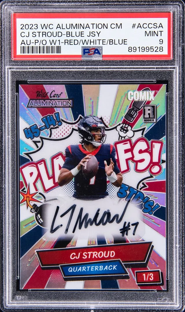 2023 Wild Car Alumination Comix Autograph Playoffs! W1 Red/White/Blue CJ Stroud #AC-CSA card image