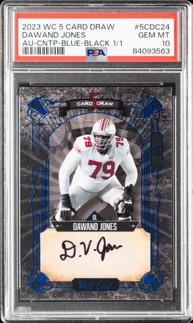 2023 Wild Card 5 Card Draw Autographs Contemporary-Blue Foil-Acid Wash Dawand Jones #5CdC24 card image
