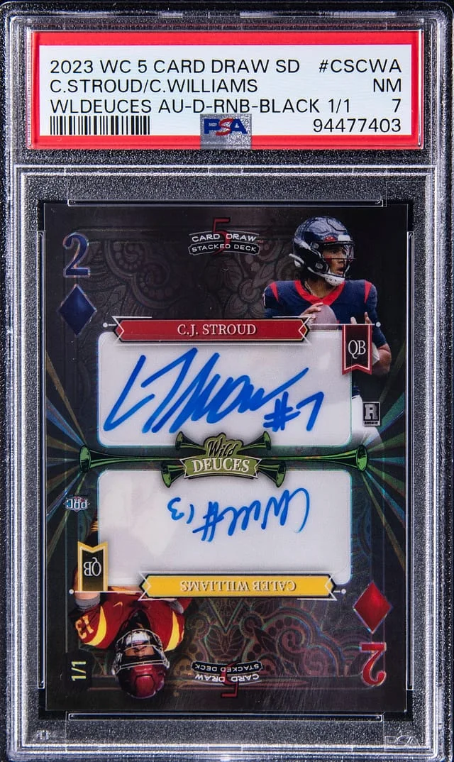 2023 Wild Card 5 Card Draw Stacked Deck Wild Deuces Autograph Diamond Rainbow Foil Black C.J. Stroud/Caleb Williams #DK-CSCWA card image