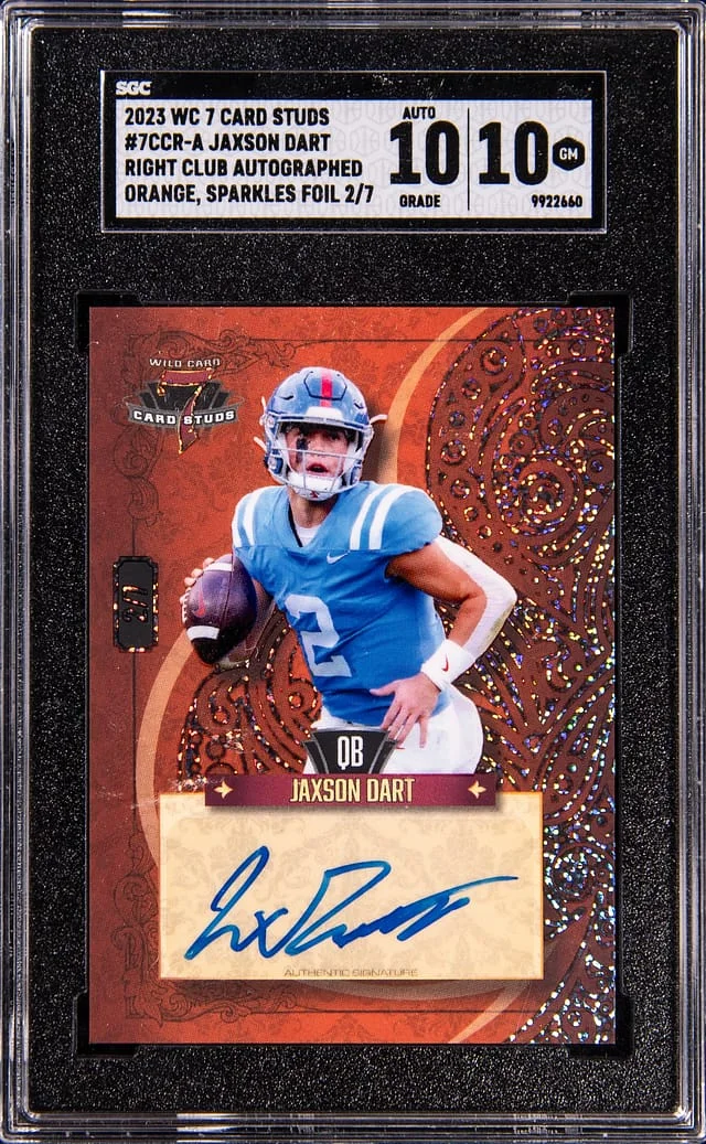 2023 Wild Card 7 Card Studs Right Club Autograph Orange Sparkles Foil Jaxson Dart #7CCR-A card image