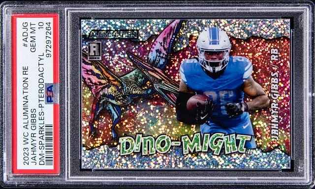 2023 Wild Card Alumination RE Dino-Might Sparkles Pterodactyl Jahmyr Gibbs (13/25) #ADJG card image