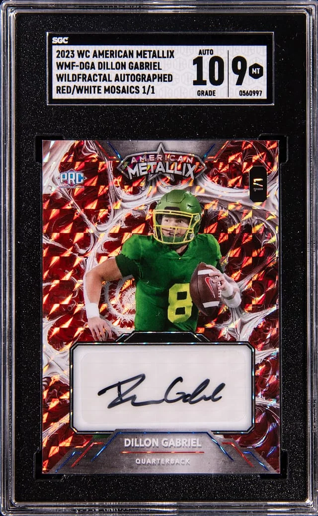 2023 Wild Card American Metallix Wildfractal Autograph Red/White Mosaics Dillon Gabriel #WMF-DGA card image