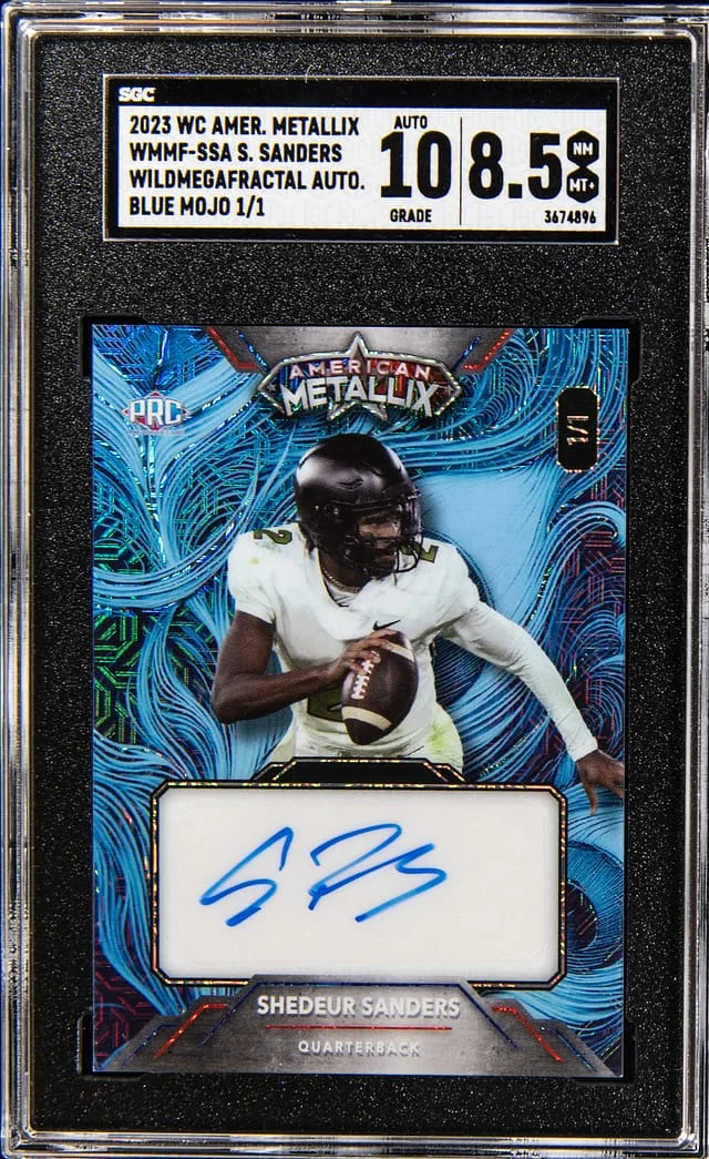 2023 Wild Card American Metallix Wildmegafractal Autograph Blue Mojo Shedeur Sanders #WMMF-SSA card image