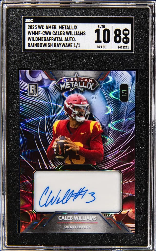 2023 Wild Card American Metallix Wildmegafratal Autograph Rainbowish Raywave Caleb Williams #WMMF-CWA card image