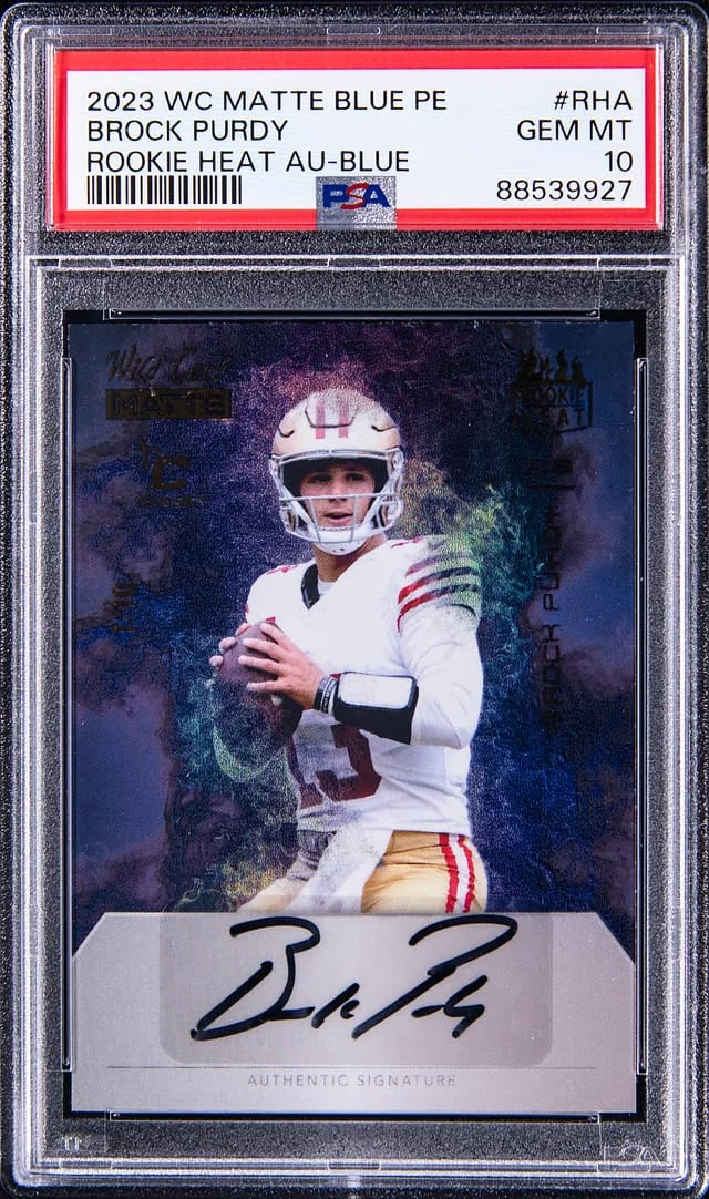 2023 Wild Card Matte Blue PE Heat Autograph Blue Brock Purdy #RHA card image