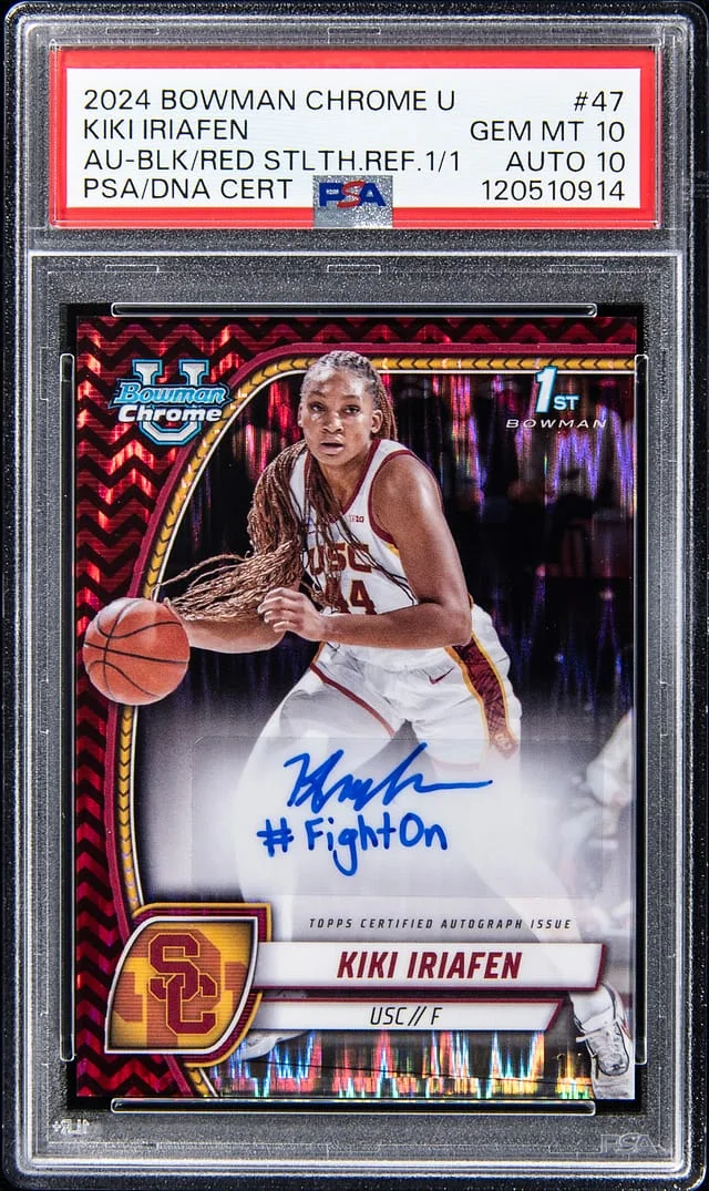 2024-25 Bowman Chrome Kiki Iriafen U Autograph Black/Red Stealth Refractor #47 card image