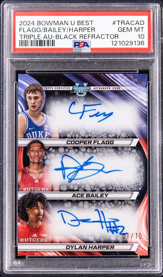 2024-25 Bowman Cooper Flagg/Ace Bailey/Dylan Harper Multi-Signed U Best Triple Autographs Black Refractor #TRA-CAD card image