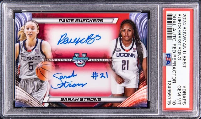 2024-25 Bowman Paige Bueckers/Sarah Strong U Best Dual Autograph Red Refractor #DRA-PS card image