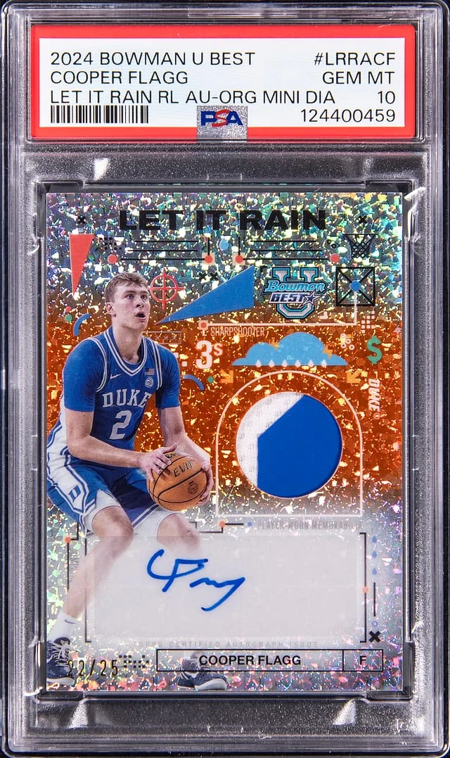 2024-25 Bowman University Best Cooper Flagg Let It Rain Relic Autograph Orange Mini Diamond Refractor #LRRA-CF card image