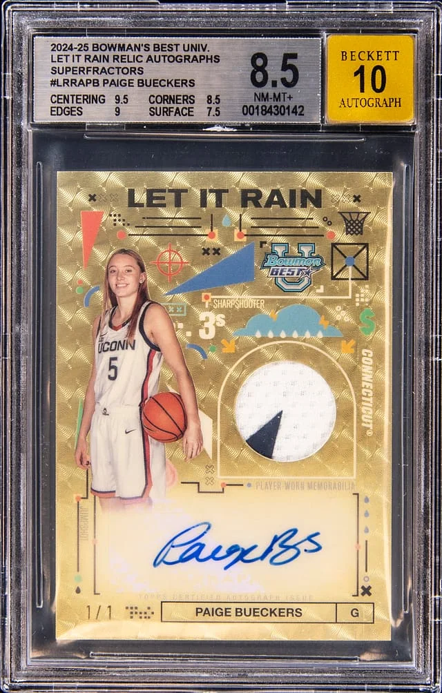 2024-25 Bowman University Best Paige Bueckers Let it Rain Relic Autographs SuperFractor #LRRS-PB card image