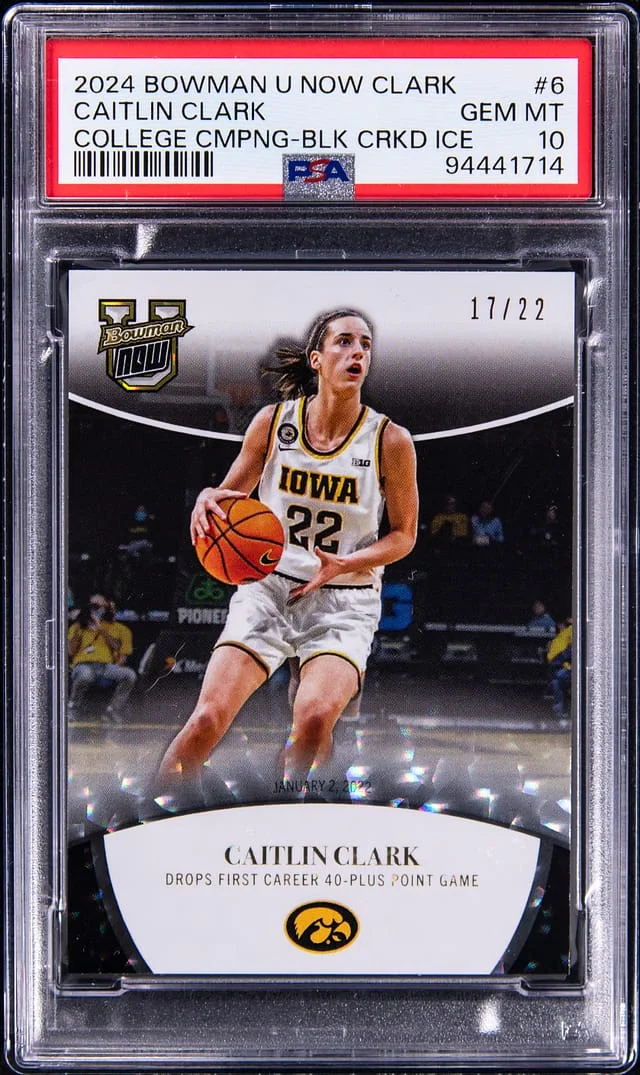 2024-25 Bowman University Caitlin Clark Now Clark College Campaign Black Cracked Ice #6 card image