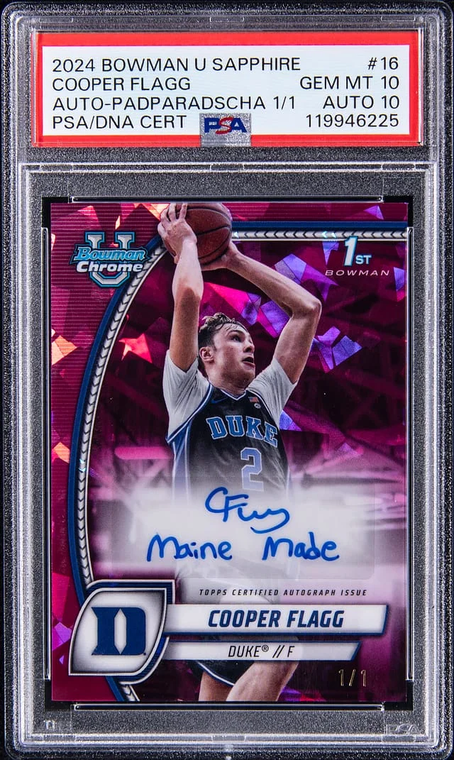 2024-25 Bowman University Cooper Flagg Sapphire Prospect Autographs Padparadscha #16 card image