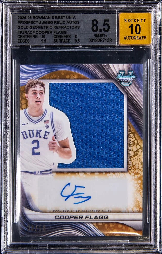 2024-25 Bowman's Best Cooper Flagg University Prospect Jumbo Relic Autographs Red Refractor #PJRA-CF card image