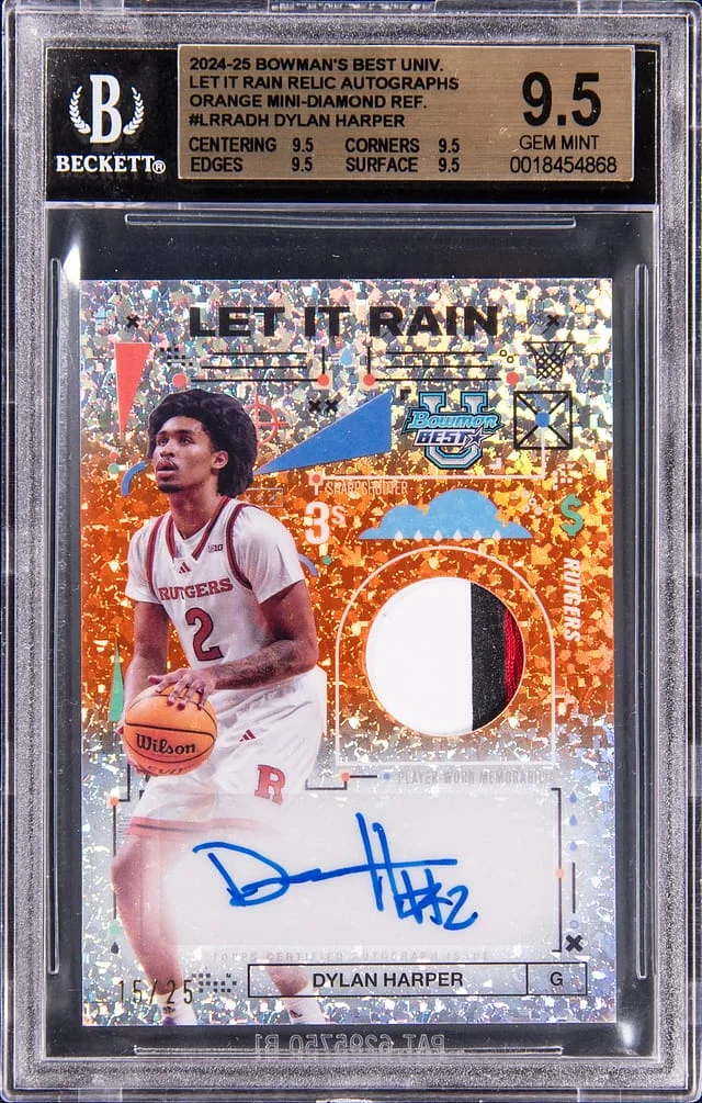2024-25 Bowman's Best Dyaln Harper University Let it Rain Relic Autographs Orange Mini Diamond Refractor #LRRA-DN card image