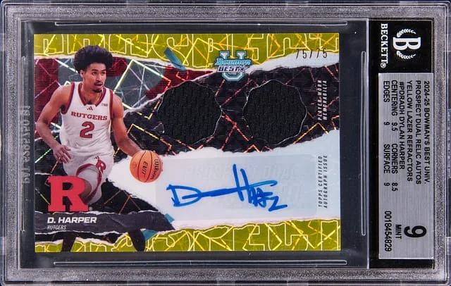 2024-25 Bowman's Best Dylan Harper University Prospect Dual Relic Autos Yellow Lazer Refractor #PDRA-DH card image