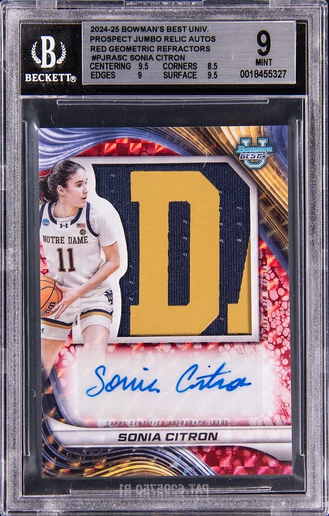 2024-25 Bowman's Best Sonia Citron University Prospect Jumbo Relic Autograph Red Geometric Refractors #PJRA-SC card image