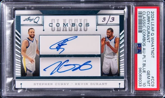 2024-25 Leaf Kevin Durant/Stephen Curry Q Whatnot Classic Combos Autograph Platinum Blue #CC9 card image