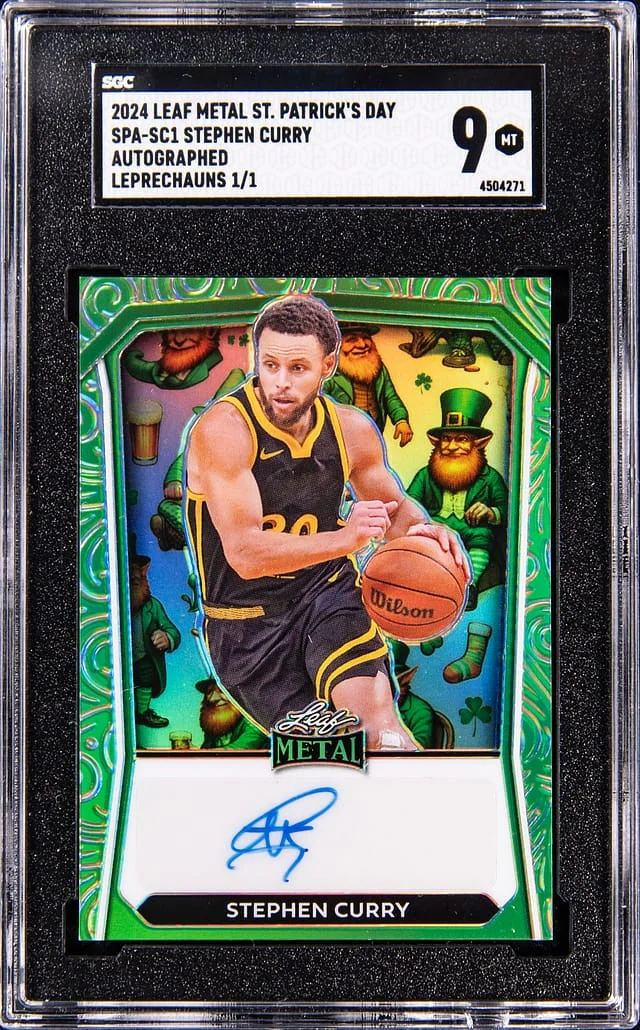 2024-25 Leaf Metal Stephen Curry St. Patrick's Day Autographed Leprechauns #SPA-SC1 card image