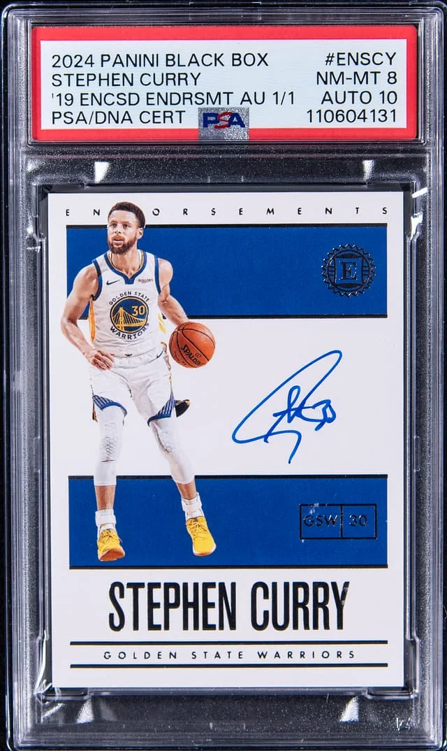 2024-25 Panini Black Stephen Curry Box '19 Encased Endorsements Autograph #EN-SCY card image