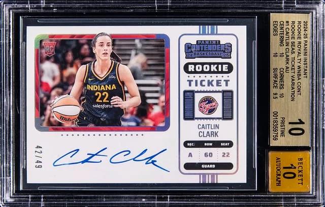 2024-25 Panini Caitlin Clark Instant Royalty WNBA Contenders Season Ticket Variation Autograph #1 card image