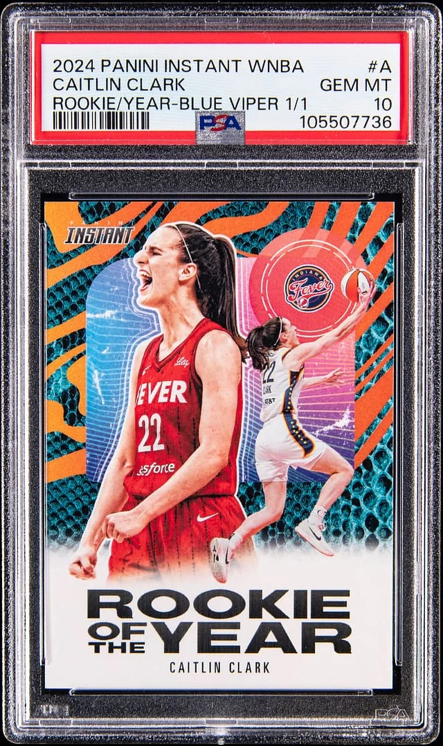 2024-25 Panini Caitlin Clark Instant WNBA Of The Year Blue Viper #CCROY-AA card image