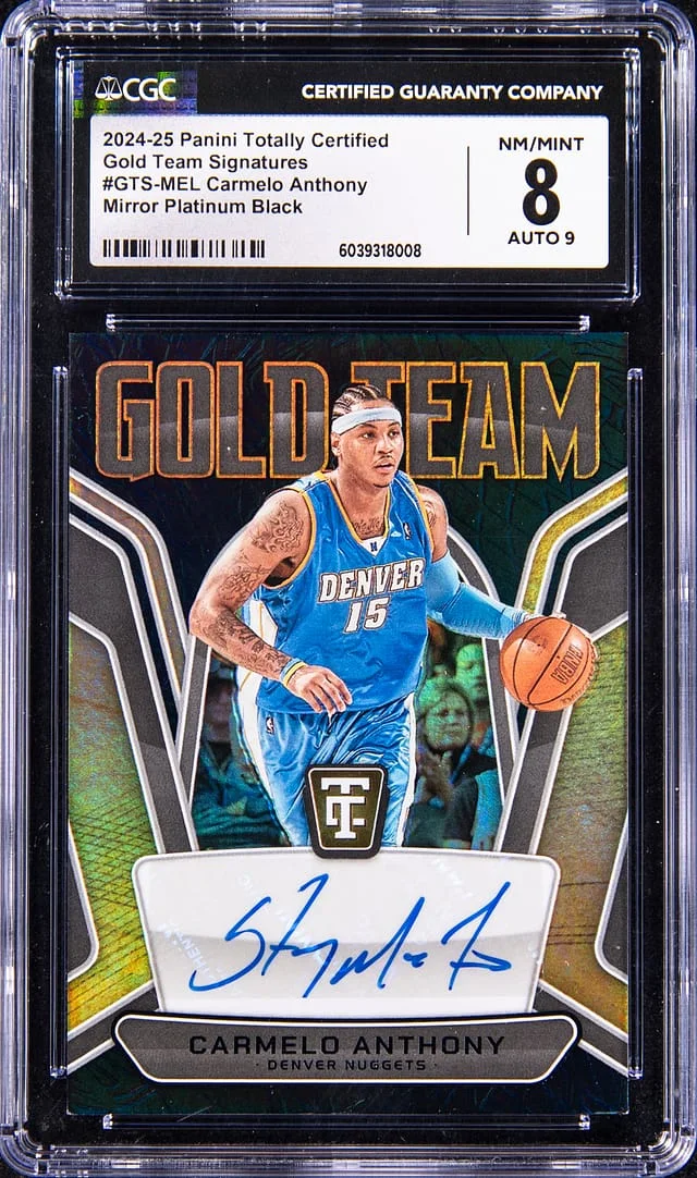 2024-25 Panini Carmelo Anthony Totally Certified Gold Team Signatures Mirror Platinum Black #GTS-MEL card image