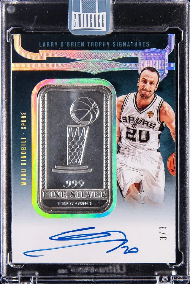 2024-25 Panini Eminence Manu Ginobili Larry O'Brien Trophy Signatures Silver Bar #LAR-GIN card image