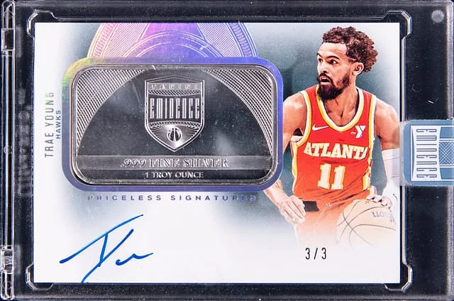 2024-25 Panini Eminence Trae Young Priceless Signatures Silver Bar #PSS-TRA card image