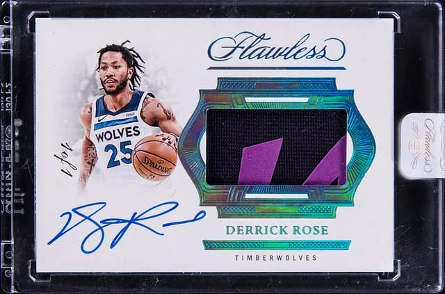 2024-25 Panini Flawless Derrick Rose Horizontal Patch Autograph Platinum #HPA-DRB card image