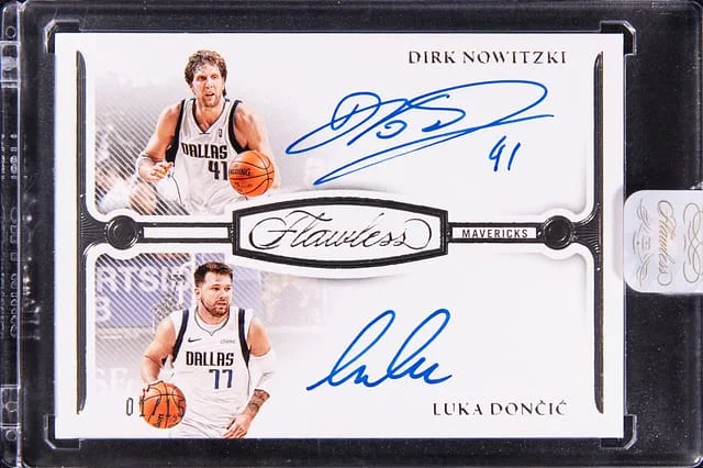 2024-25 Panini Flawless Dirk Nowitzki/Luka Doncic 23-24 Flawless Update Dual Inscriptions #FDI-DAL card image