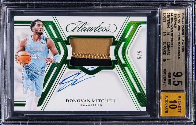 2024-25 Panini Flawless Donovan Mitchell Signature Prime Materials Emerald #SPM-DMC card image