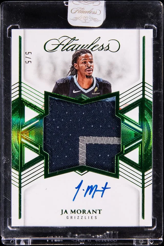 2024-25 Panini Flawless Ja Morant Star Swatch Signatures Emerald #SSS-JMG card image