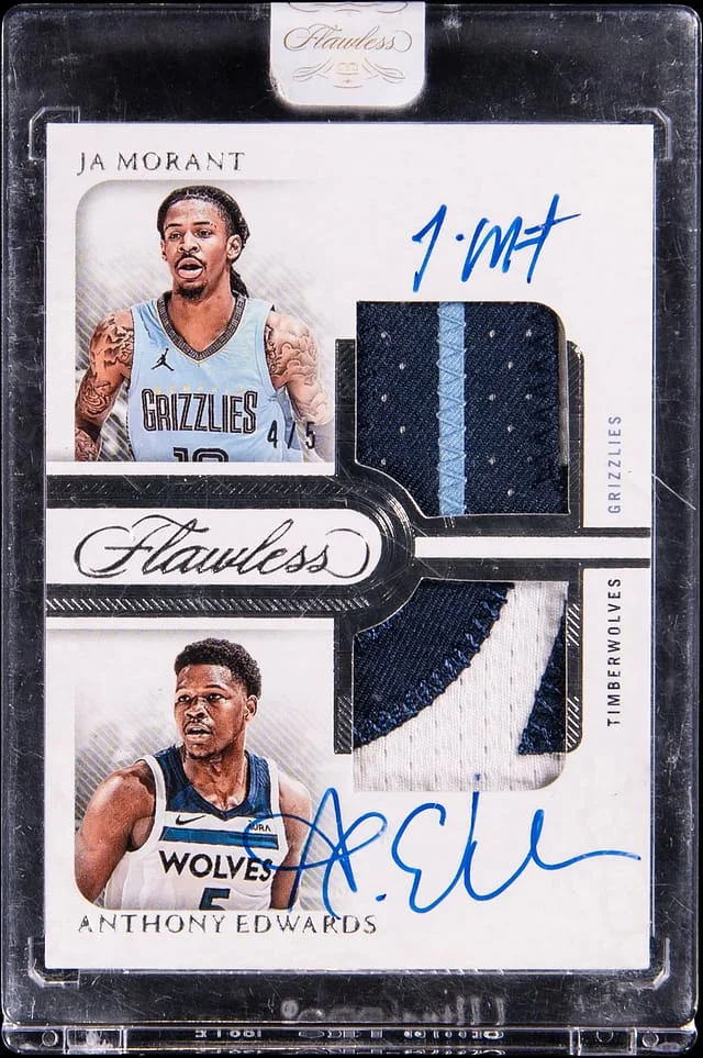 2024-25 Panini Flawless Ja Morant/Anthony Edwards Update '23-24 Flawless Dual Patch Autographs #DBL-ME card image