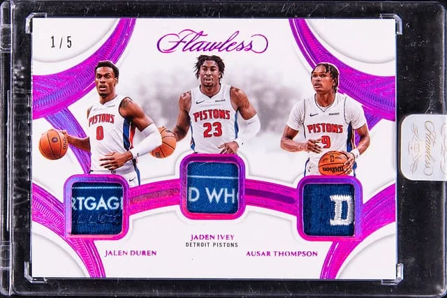 2024-25 Panini Flawless Jalen Duren/Jaden Ivey/Ausar Thompson Triple Patches Fuchsia #TP-DET card image