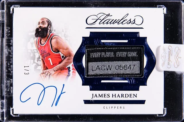 2024-25 Panini Flawless James Harden Horizontal Patch Autograph Blue #HPA-JHC card image