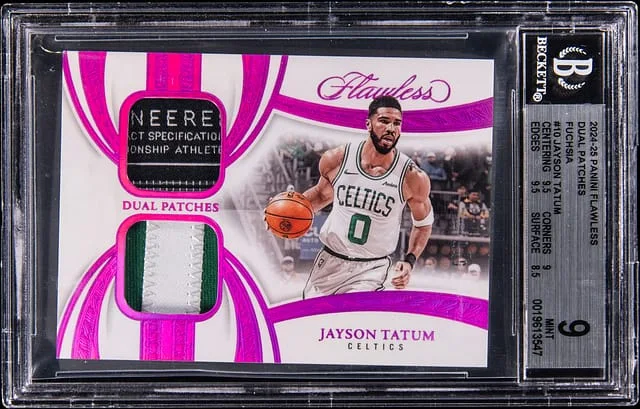 2024-25 Panini Flawless Jayson Tatum Dual Patches Fuchsia #DP-JYT card image
