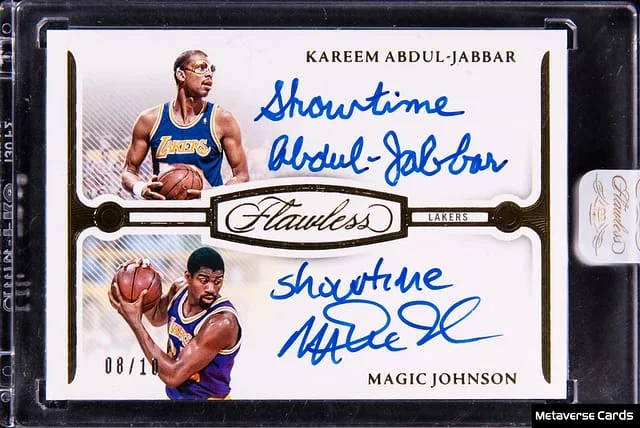 2024-25 Panini Flawless Kareem Abdul-Jabbar/Magic Johnson Update '23-24 Dual Inscription Autographs Gold #FDI-LAL card image