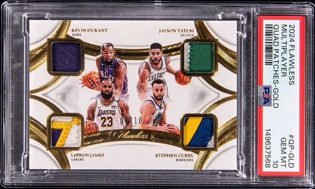 2024-25 Panini Flawless Kevin Durant/LeBron James/Jason Tatum/Stephen Curry Quad Patches Gold #QP-GLD card image
