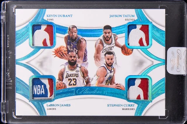 2024-25 Panini Flawless Kevin Durant/LeBron James/Jayson Tatum/Stephen Curry Logoman Quad Patches Platinum #QP-GLD card image