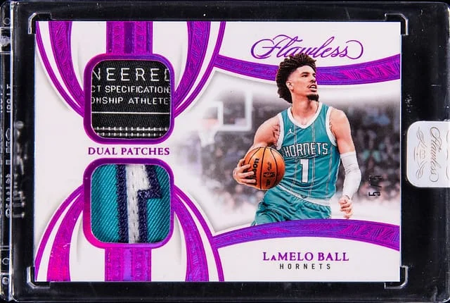 2024-25 Panini Flawless LaMelo Ball Dual Patches Fuchsia #DP-LMB card image
